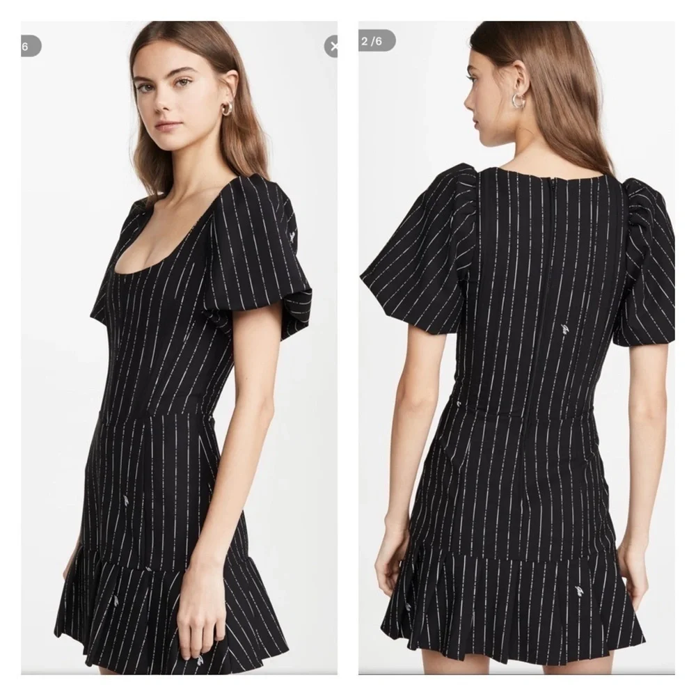 I.AM.GIA Chelsey Black Pinstripe Puff Sleeve Mini Dress Corset Small NWT - Picture 8 of 14